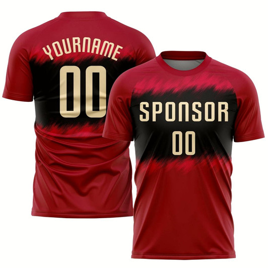 Goofygearprints Crimson Cream Black Sublimation Soccer Uniform Jersey, Custom Team Soccer Jersey Shirt