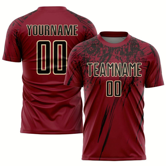 Goofygearprints Crimson Black Cream Sublimation Soccer Uniform Jersey, Custom Team Soccer Jersey Shirt