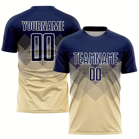 Goofygearprints Cream Navy White Sublimation Soccer Uniform Jersey, Custom Team Soccer Jersey Shirt