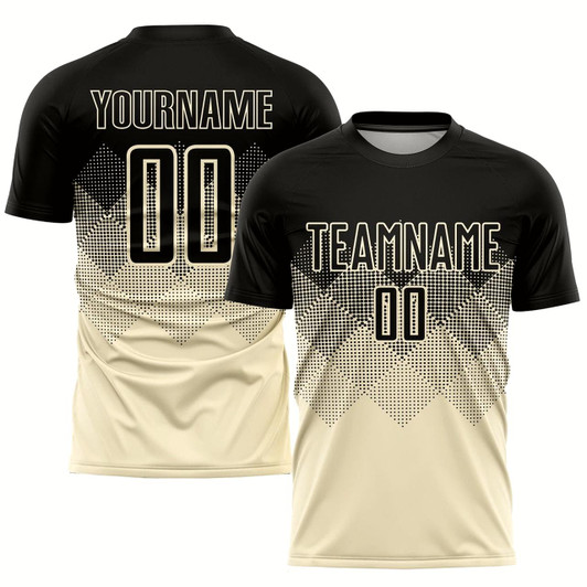Goofygearprints Cream Black Sublimation Soccer Uniform Jersey, Custom Team Soccer Jersey Shirt