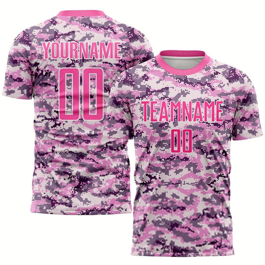Goofygearprints Camo Pink White Sublimation Salute To Service Soccer Uniform Jersey, Custom Team Soccer Jersey Shirt