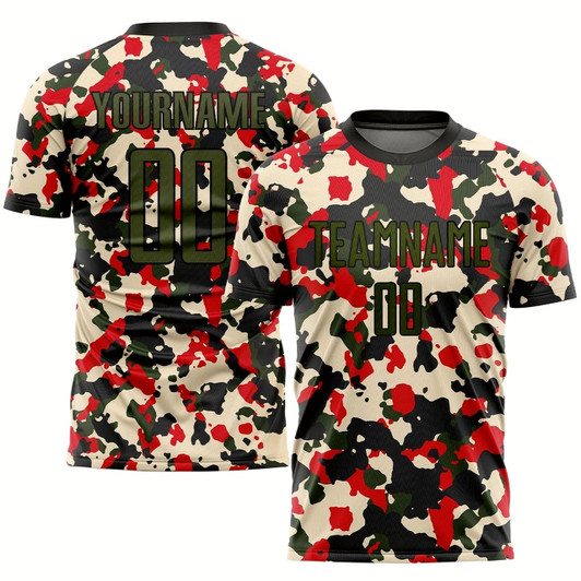 Goofygearprints Camo Olive Black Sublimation Salute To Service Soccer Uniform Jersey, Custom Team Soccer Jersey Shirt