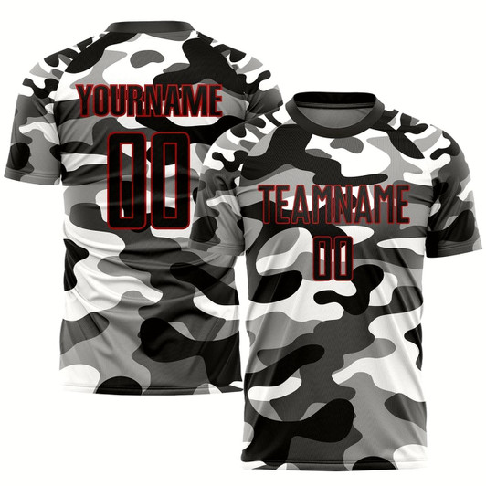 Goofygearprints Camo Black Red Sublimation Salute To Service Soccer Uniform Jersey, Custom Team Soccer Jersey Shirt