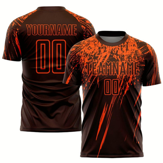 Goofygearprints Brown Orange Sublimation Soccer Uniform Jersey, Custom Team Soccer Jersey Shirt