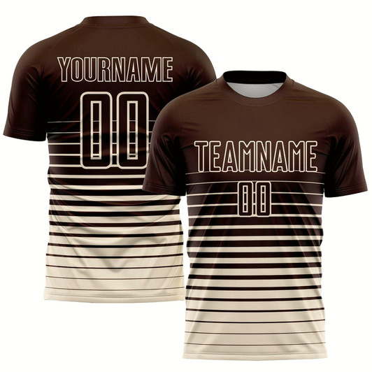 Goofygearprints Brown Cream Pinstripe Fade Fashion Sublimation Soccer Uniform Jersey, Custom Team Soccer Jersey Shirt