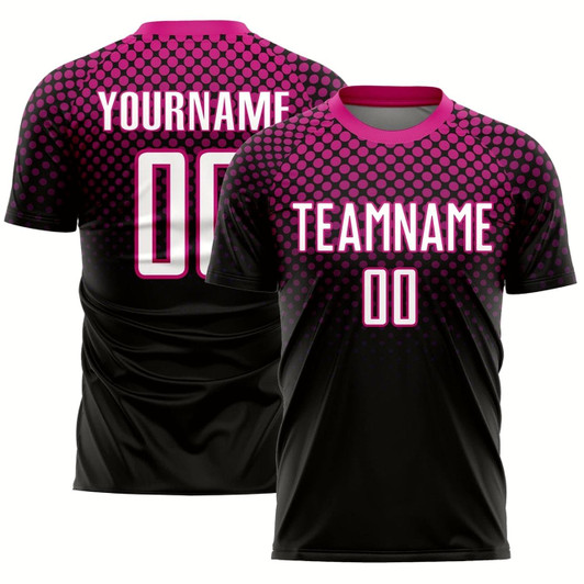 Goofygearprints Black White Deep Pink Halftone Dots Sublimation Soccer Uniform Jersey, Custom Team Soccer Jersey Shirt