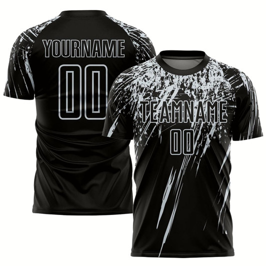 Goofygearprints Black Silver Sublimation Soccer Uniform Jersey, Custom Team Soccer Jersey Shirt