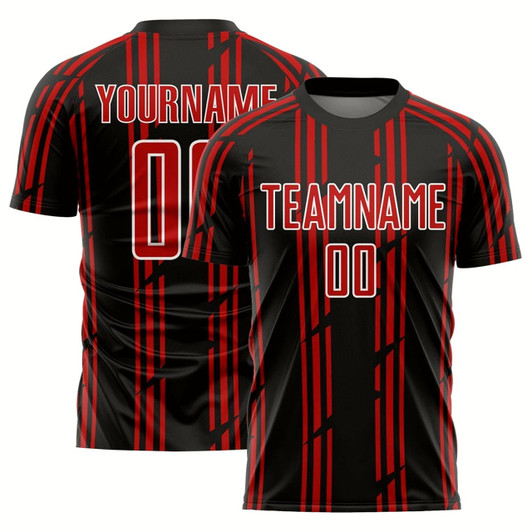 Goofygearprints Black Red White Pinstripe Sublimation Soccer Uniform Jersey, Custom Team Soccer Jersey Shirt