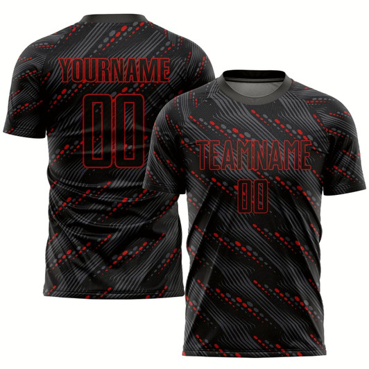 Goofygearprints Black Red Sublimation Soccer Uniform Jersey, Custom Team Soccer Jersey Shirt