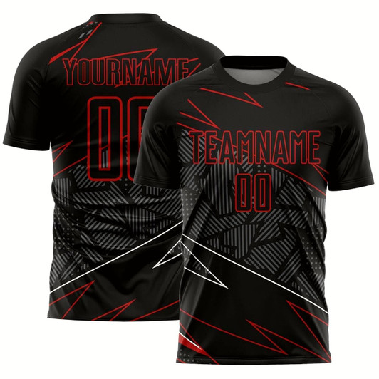 Goofygearprints Black Red Lines Sublimation Soccer Uniform Jersey, Custom Team Soccer Jersey Shirt