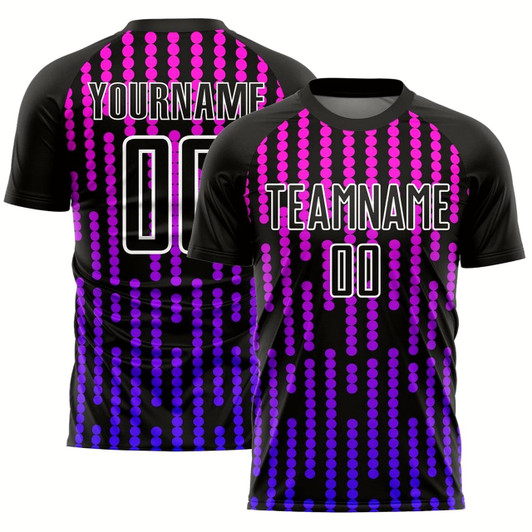 Goofygearprints Black Purple Pink Lines Sublimation Soccer Uniform Jersey, Custom Team Soccer Jersey Shirt