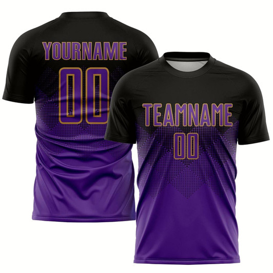 Goofygearprints Black Purple Old Gold Sublimation Soccer Uniform Jersey, Custom Team Soccer Jersey Shirt