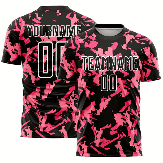 Goofygearprints Black Pink White Abstract Geometric Pattern Sublimation Soccer Uniform Jersey, Custom Team Soccer Jersey Shirt