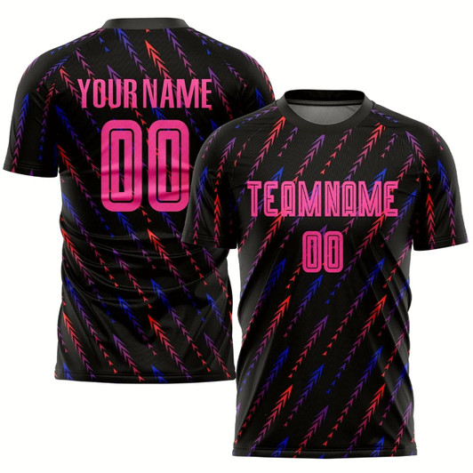 Goofygearprints Black Pink Orange Sublimation Soccer Uniform Jersey, Custom Team Soccer Jersey Shirt