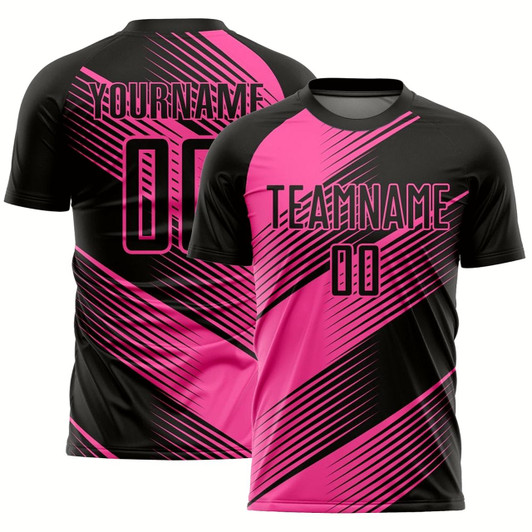 Goofygearprints Black Pink Line Sublimation Soccer Uniform Jersey, Custom Team Soccer Jersey Shirt
