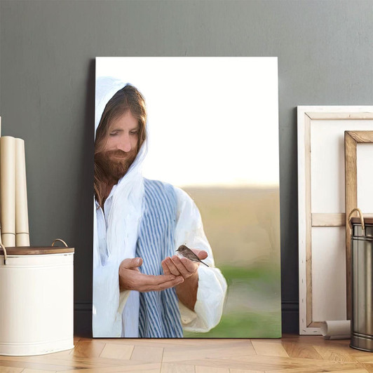 Jesus Christ Holding A Sparrow Canvas Art Christian Wall Decor Symbolizing Jesus’ Love And Care For All Creatures