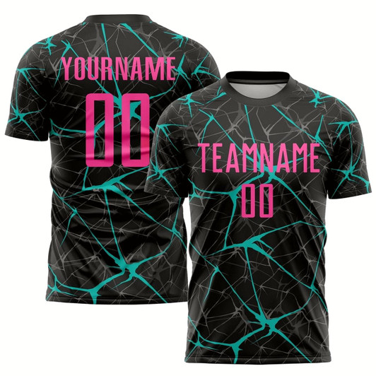 Goofygearprints Black Pink Aqua Sublimation Soccer Uniform Jersey, Custom Team Soccer Jersey Shirt