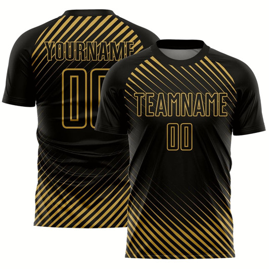 Goofygearprints Black Old Gold Diagonal Lines Sublimation Soccer Uniform Jersey, Custom Team Soccer Jersey Shirt