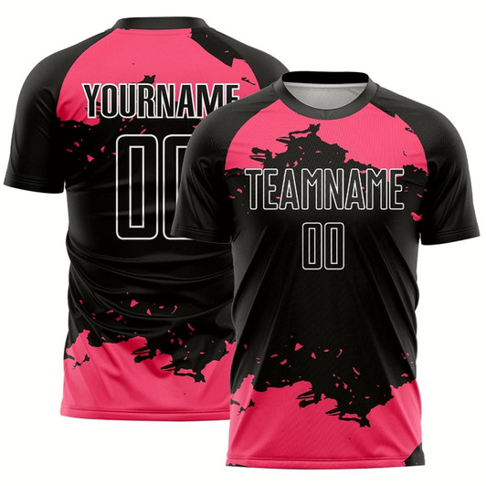 Goofygearprints Black Neon Pink White Abstract Fragment Art Sublimation Soccer Uniform Jersey, Custom Team Soccer Jersey Shirt