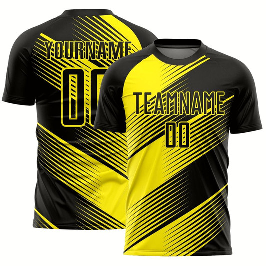 Goofygearprints Black Light Yellow Line Sublimation Soccer Uniform Jersey, Custom Team Soccer Jersey Shirt