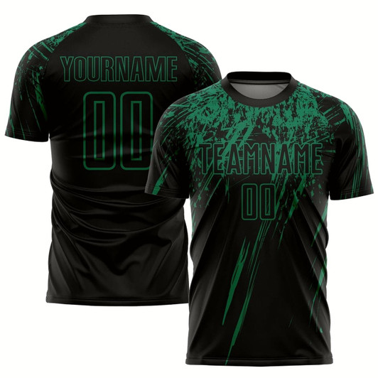 Goofygearprints Black Kelly Green Sublimation Soccer Uniform Jersey, Custom Team Soccer Jersey Shirt