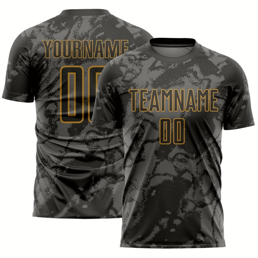 Goofygearprints Black Gray Old Gold Abstract Grunge Art Sublimation Soccer Uniform Jersey, Custom Team Soccer Jersey Shirt