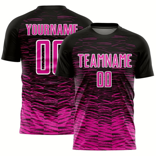 Goofygearprints Black Deep Pink White Line Sublimation Soccer Uniform Jersey, Custom Team Soccer Jersey Shirt