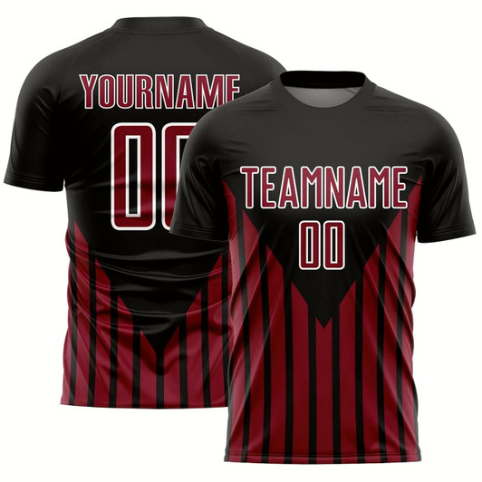 Goofygearprints Black Crimson White Lines Sublimation Soccer Uniform Jersey, Custom Team Soccer Jersey Shirt