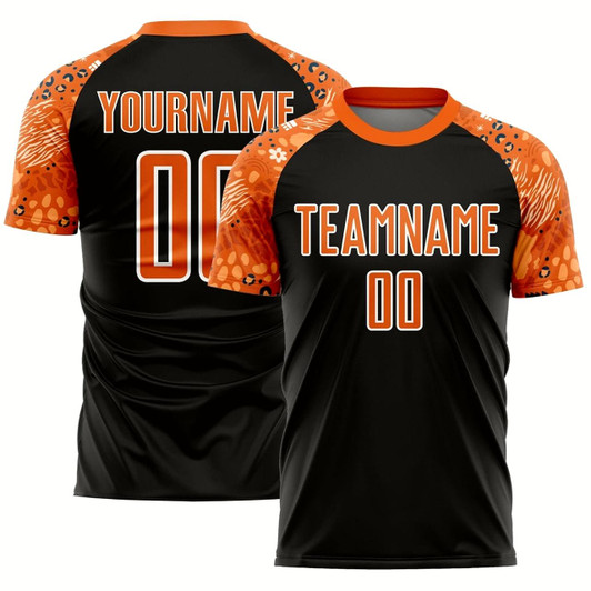 Goofygearprints Black Bay Orange White African Pattern Sublimation Soccer Uniform Jersey, Custom Team Soccer Jersey Shirt