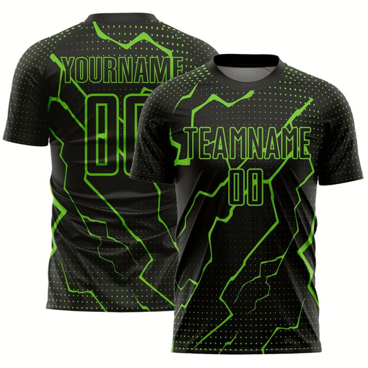 Goofygearprints Black Aurora Green Lightning Sublimation Soccer Uniform Jersey, Custom Team Soccer Jersey Shirt