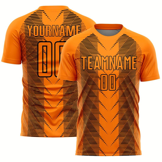 Goofygearprints Bay Orange Black Lines Sublimation Soccer Uniform Jersey, Custom Team Soccer Jersey Shirt
