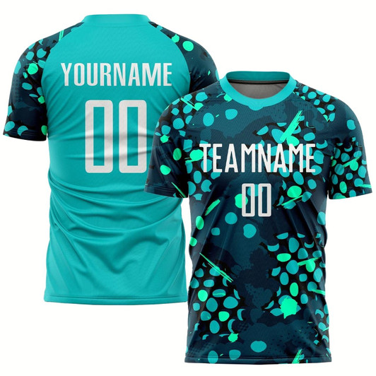 Goofygearprints Aqua White Navy Sublimation Soccer Uniform Jersey, Custom Team Soccer Jersey Shirt