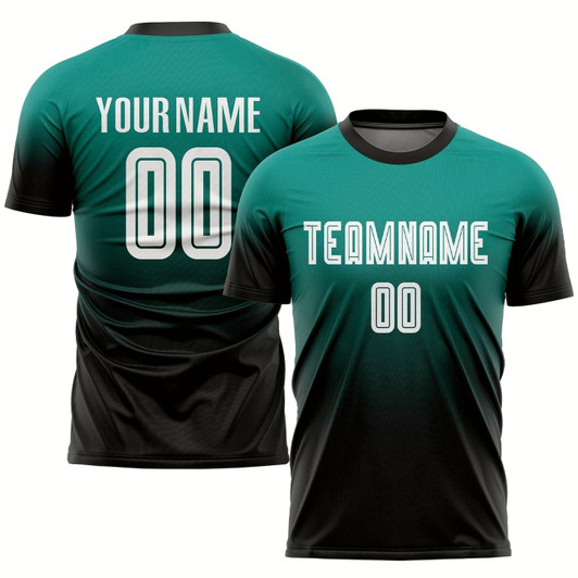 Goofygearprints Aqua White Black Sublimation Fade Fashion Soccer Uniform Jersey, Custom Team Soccer Jersey Shirt