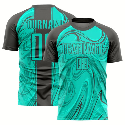Goofygearprints Aqua Steel Gray Abstract Fluid Sublimation Soccer Uniform Jersey, Custom Team Soccer Jersey Shirt
