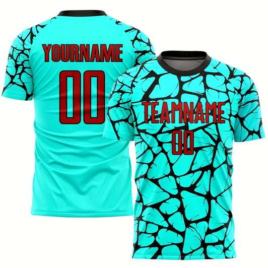 Goofygearprints Aqua Red Black Sublimation Soccer Uniform Jersey, Custom Team Soccer Jersey Shirt