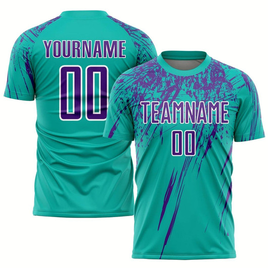 Goofygearprints Aqua Purple White Sublimation Soccer Uniform Jersey, Custom Team Soccer Jersey Shirt