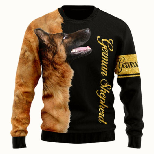 Goofygearprints German Shepherd Half Cool Dog Lover Ugly Sweater - Christmas sweater gift