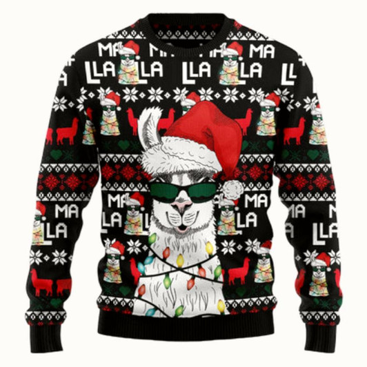 Goofygearprints Funny Llama Christmas Light Ugly Sweater - Christmas sweater gift