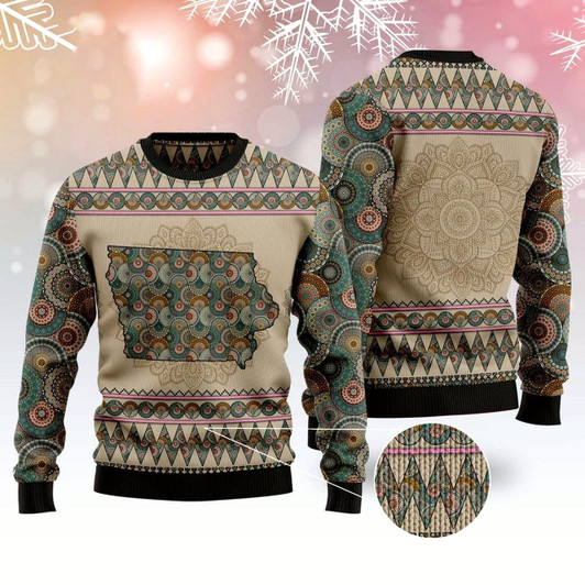 Goofygearprints Iowa Mandala Ugly Christmas Sweater, Funny Xmas Sweater, Sweater Xmas