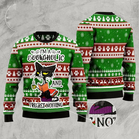 Goofygearprints I'M A Bookaholic Ugly Christmas Sweater, Funny Xmas Sweater, Sweater Xmas