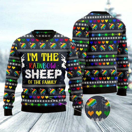Goofygearprints I Am The Rainbow Sheep Of Family Ugly Christmas Sweater, Funny Xmas Sweater, Sweater Xmas
