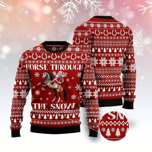 Goofygearprints Horse Through The Snow Ugly Christmas Sweater, Funny Xmas Sweater, Sweater Xmas