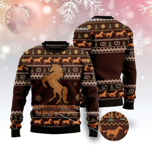 Goofygearprints Horse Through Snow Ugly Christmas Sweater, Funny Xmas Sweater, Sweater Xmas