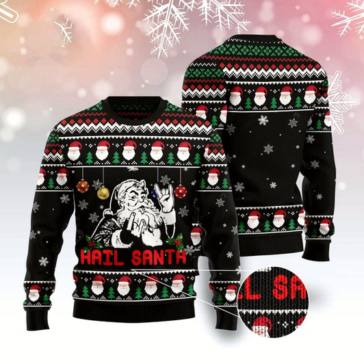 Goofygearprints Hail Santa Ugly Christmas Sweater, Funny Xmas Sweater, Sweater Xmas