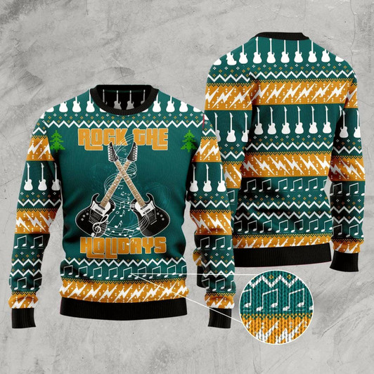 Goofygearprints Guitar Rock The Holiday Ugly Christmas Sweater, Funny Xmas Sweater, Sweater Xmas