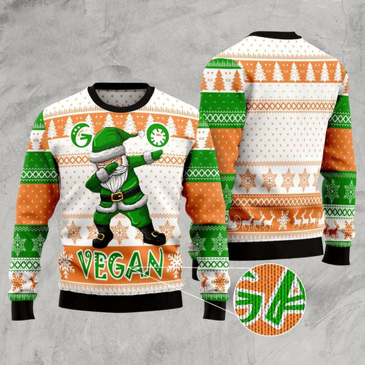 Goofygearprints Go Vegan Ugly Christmas Sweater, Funny Xmas Sweater, Sweater Xmas