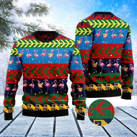 Goofygearprints Flamingo Christmas Pattern Ugly Christmas Sweater, Funny Xmas Sweater, Sweater Xmas