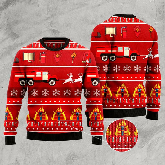 Goofygearprints Firefighter Ugly Christmas Sweater, Funny Xmas Sweater, Sweater Xmas