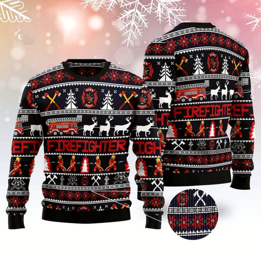 Goofygearprints Firefighter Christmas Ugly Christmas Sweater, Funny Xmas Sweater, Sweater Xmas
