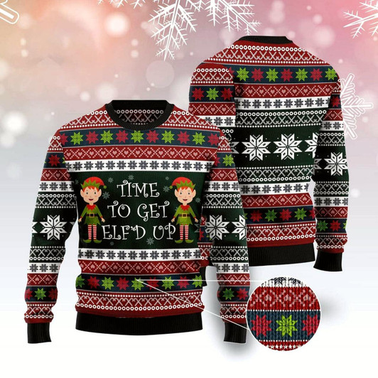 Goofygearprints Elf Time Ugly Christmas Sweater, Funny Xmas Sweater, Sweater Xmas